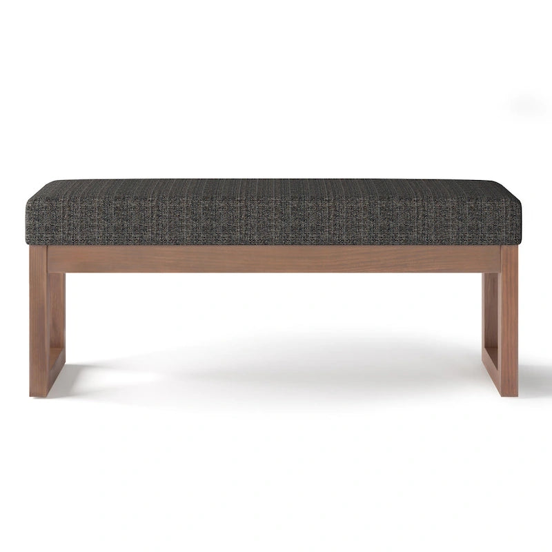 44-Inch Upholstered Faux Leather Ottoman Bench with Solid Wood Base