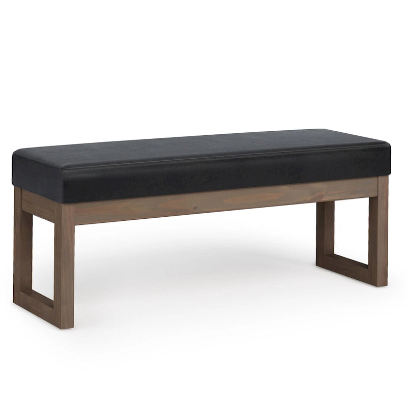 44-Inch Upholstered Faux Leather Ottoman Bench with Solid Wood Base