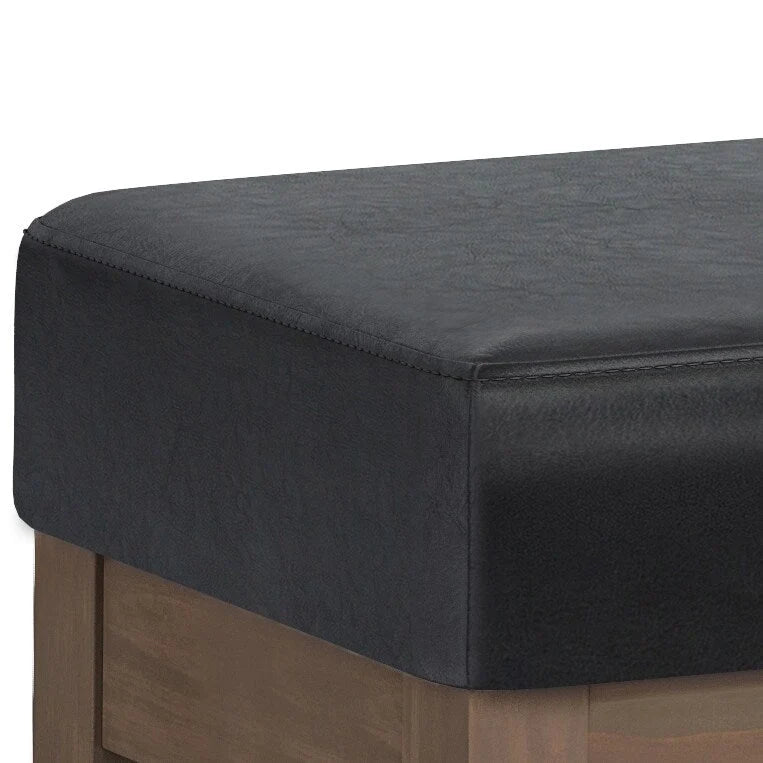 44-Inch Upholstered Faux Leather Ottoman Bench with Solid Wood Base