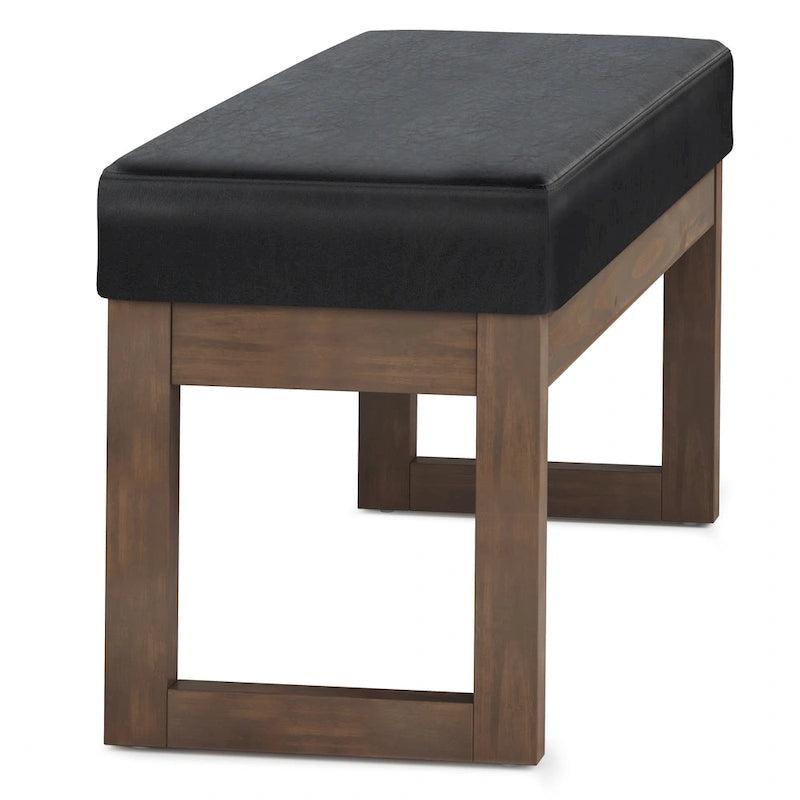 44-Inch Upholstered Faux Leather Ottoman Bench with Solid Wood Base