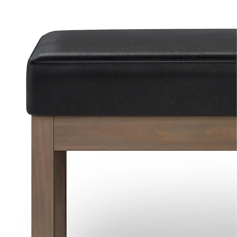 44-Inch Upholstered Faux Leather Ottoman Bench with Solid Wood Base