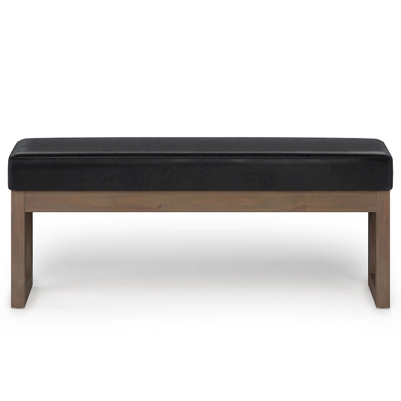 44-Inch Upholstered Faux Leather Ottoman Bench with Solid Wood Base