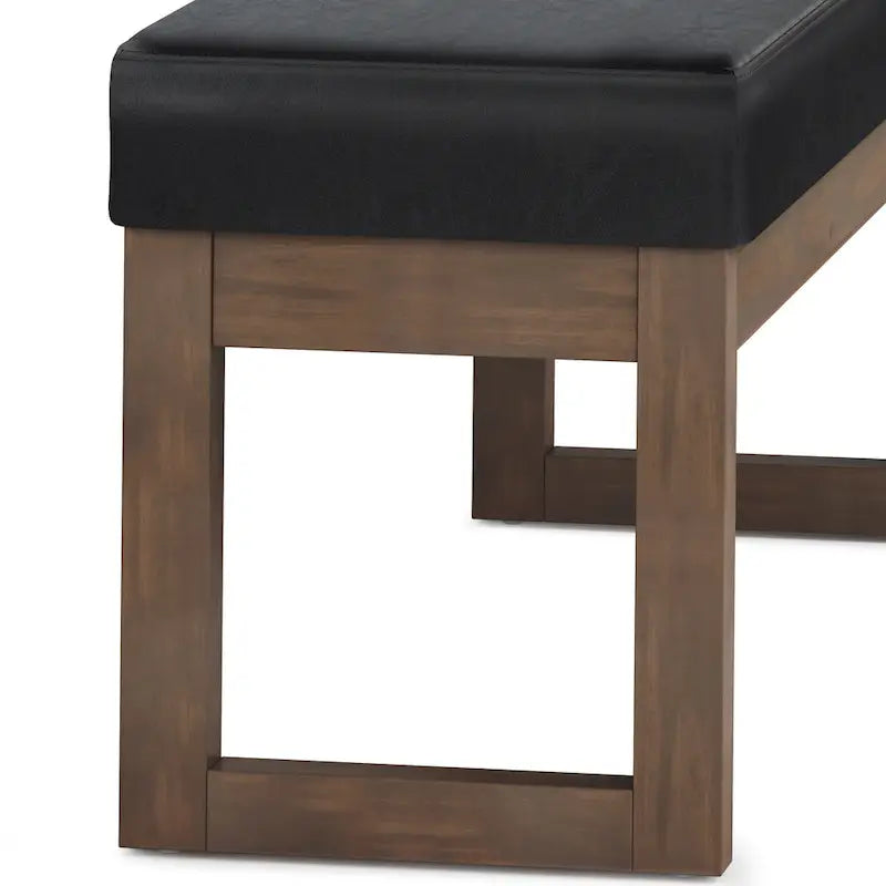44-Inch Upholstered Faux Leather Ottoman Bench with Solid Wood Base