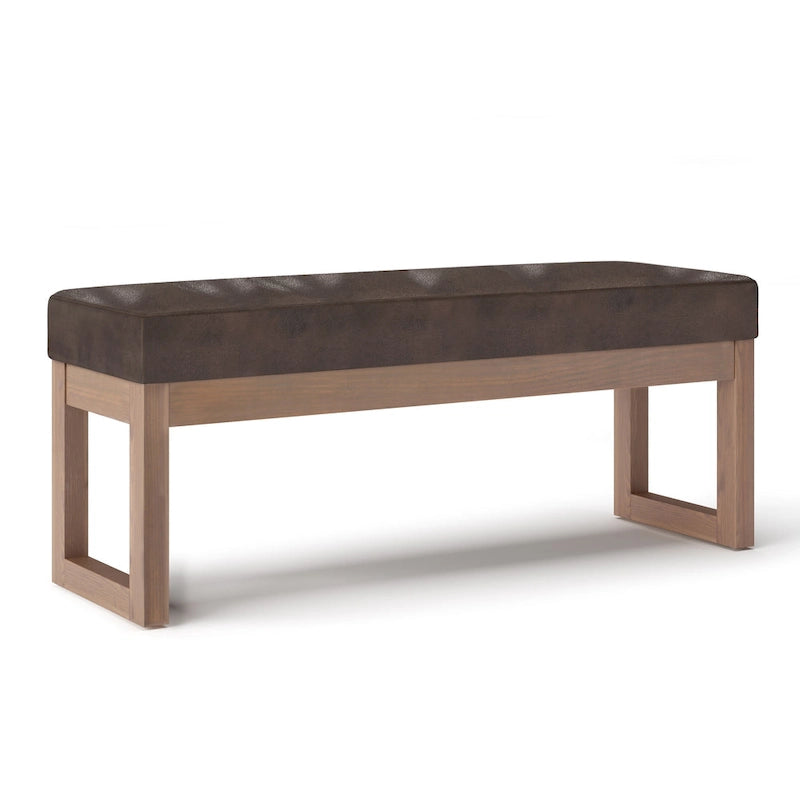 44-Inch Upholstered Faux Leather Ottoman Bench with Solid Wood Base