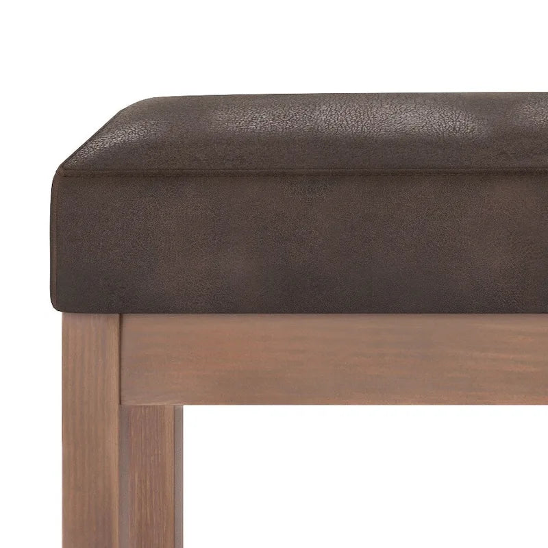 44-Inch Upholstered Faux Leather Ottoman Bench with Solid Wood Base