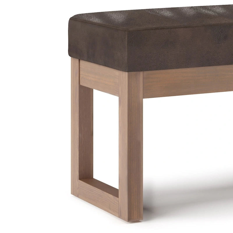44-Inch Upholstered Faux Leather Ottoman Bench with Solid Wood Base