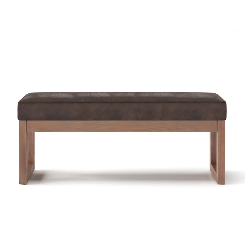 44-Inch Upholstered Faux Leather Ottoman Bench with Solid Wood Base
