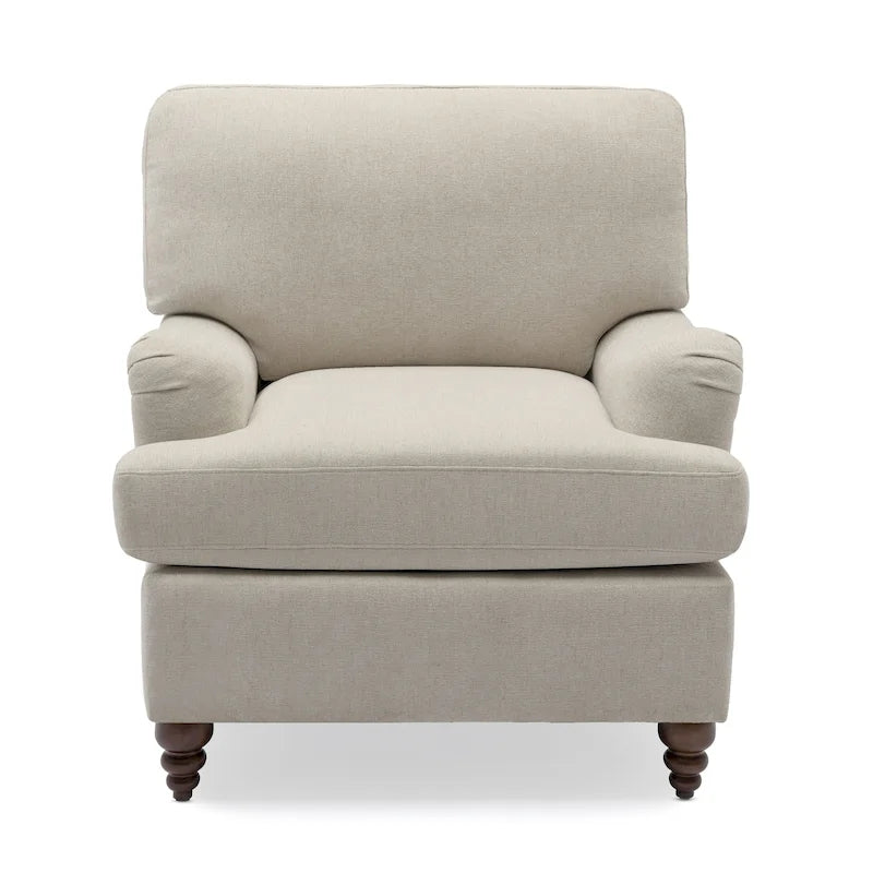 Rolled Arm Accent Chair with Plush Cushion and Solid Wood Legs