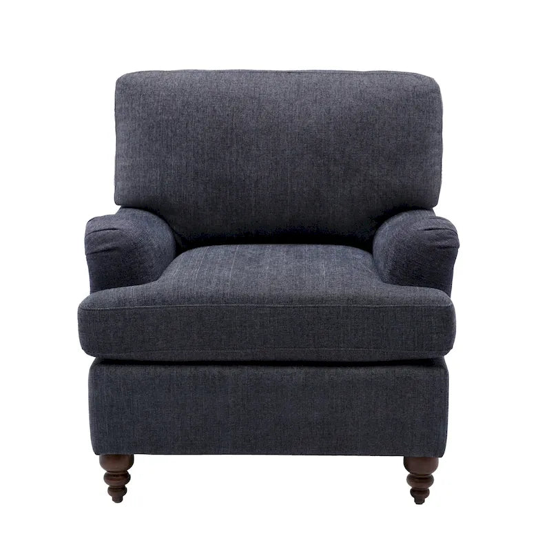 Rolled Arm Accent Chair with Plush Cushion and Solid Wood Legs