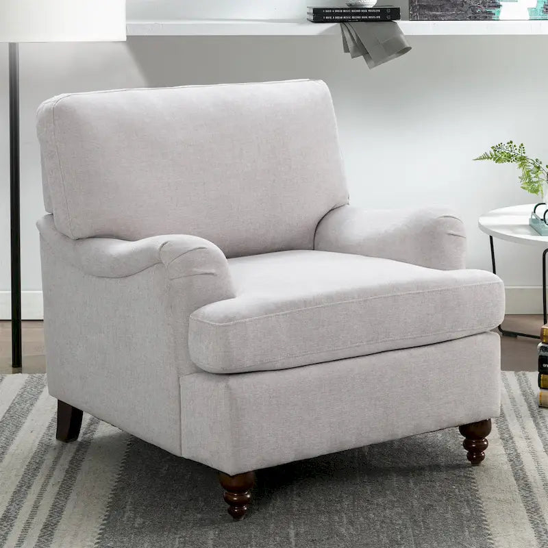 Rolled Arm Accent Chair with Plush Cushion and Solid Wood Legs
