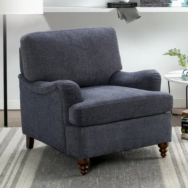 Rolled Arm Accent Chair with Plush Cushion and Solid Wood Legs