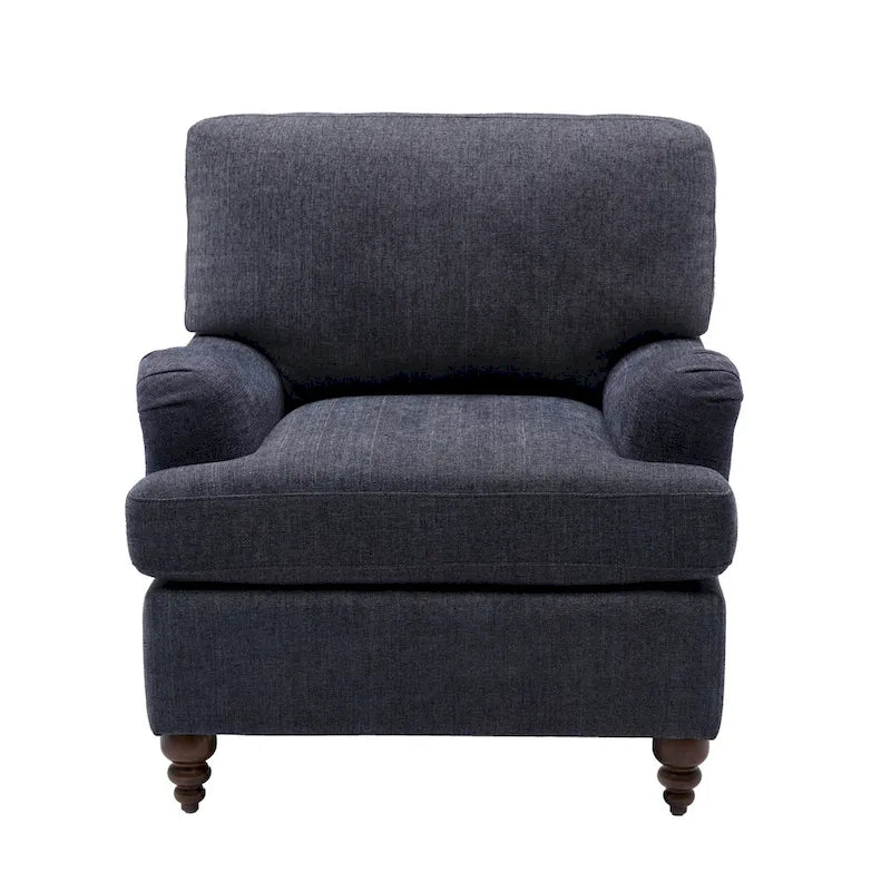 Rolled Arm Accent Chair with Plush Cushion and Solid Wood Legs