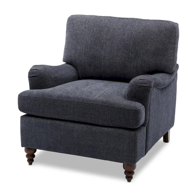 Rolled Arm Accent Chair with Plush Cushion and Solid Wood Legs