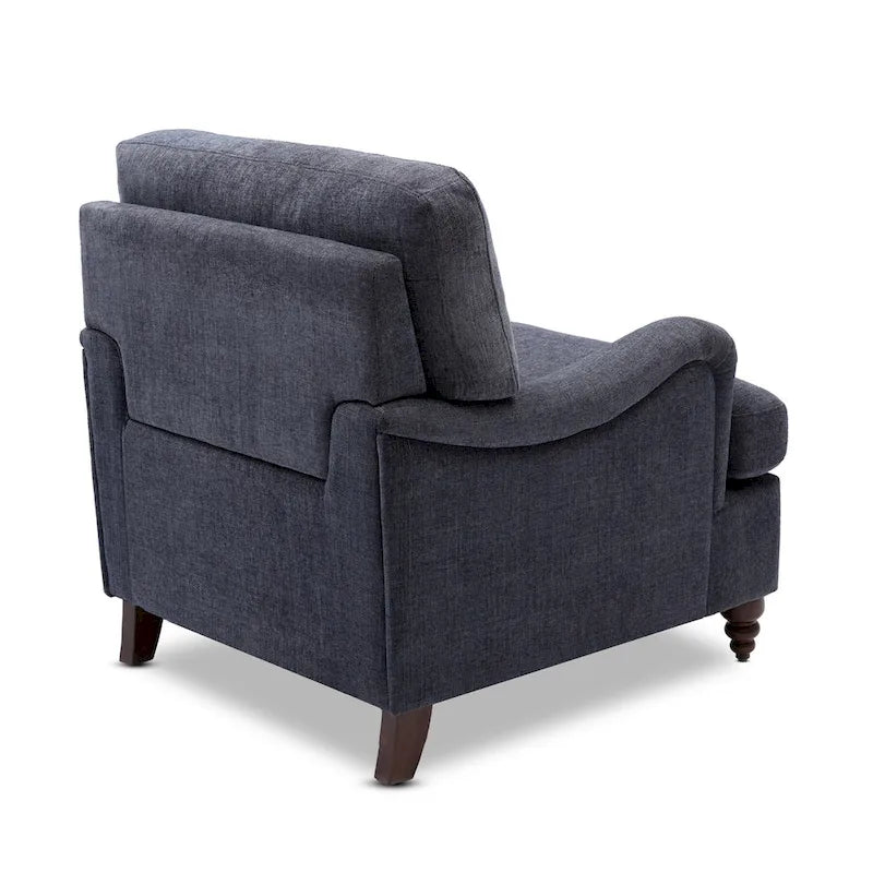 Rolled Arm Accent Chair with Plush Cushion and Solid Wood Legs