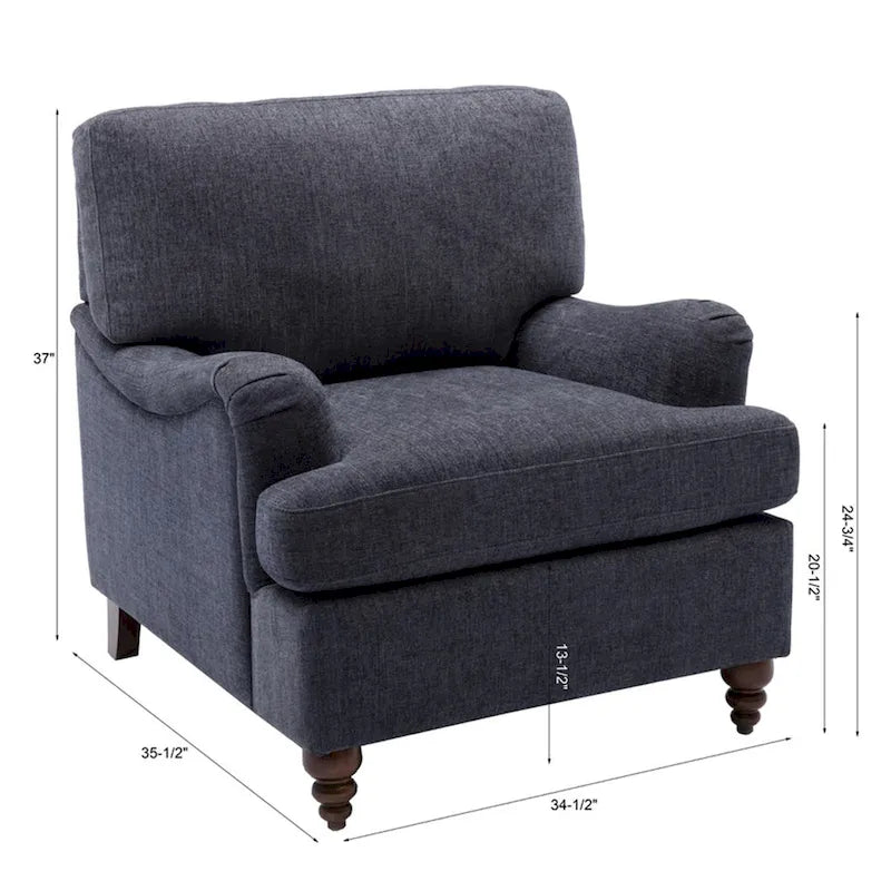 Rolled Arm Accent Chair with Plush Cushion and Solid Wood Legs