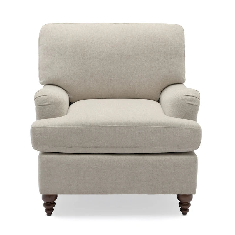 Rolled Arm Accent Chair with Plush Cushion and Solid Wood Legs