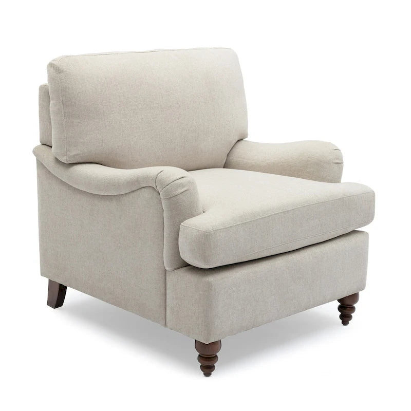 Rolled Arm Accent Chair with Plush Cushion and Solid Wood Legs