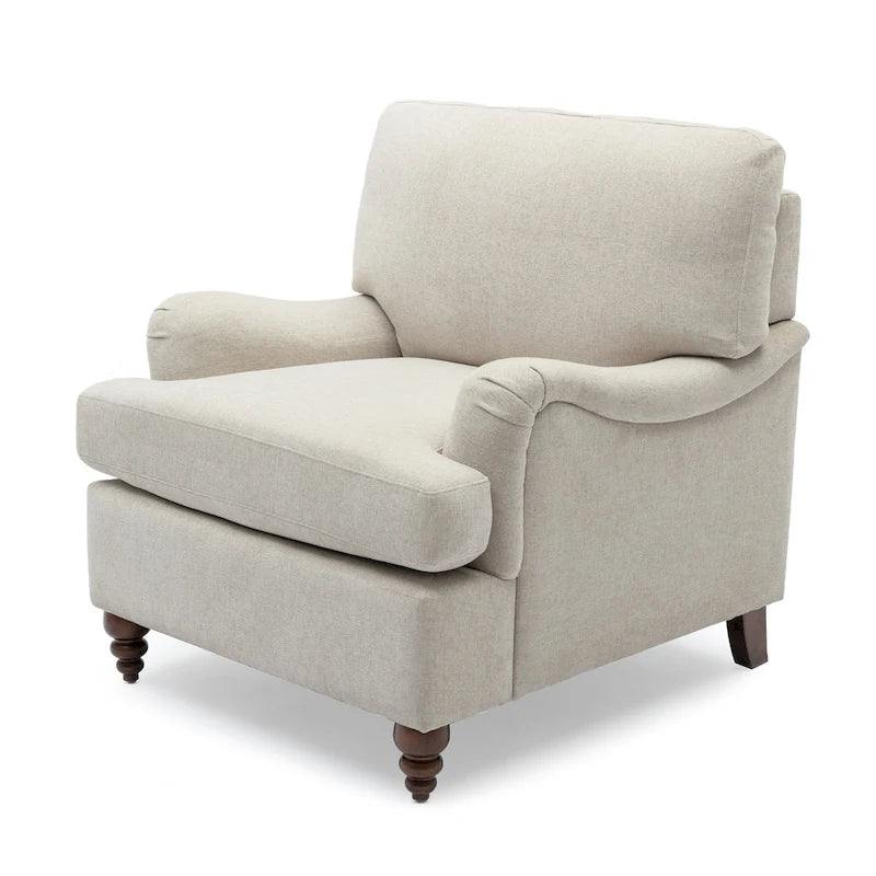Rolled Arm Accent Chair with Plush Cushion and Solid Wood Legs