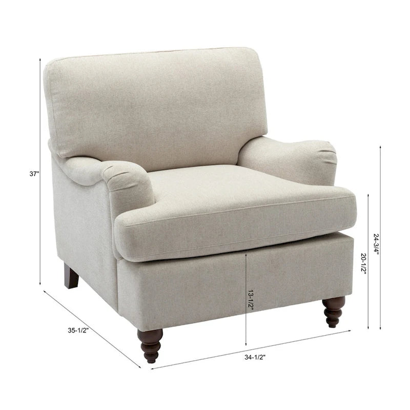 Rolled Arm Accent Chair with Plush Cushion and Solid Wood Legs