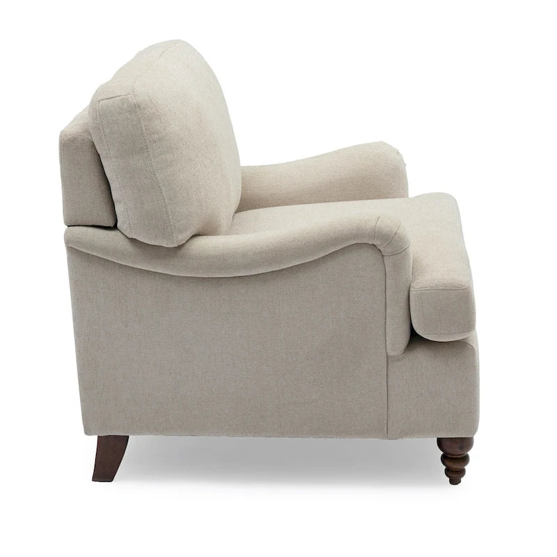Rolled Arm Accent Chair with Plush Cushion and Solid Wood Legs