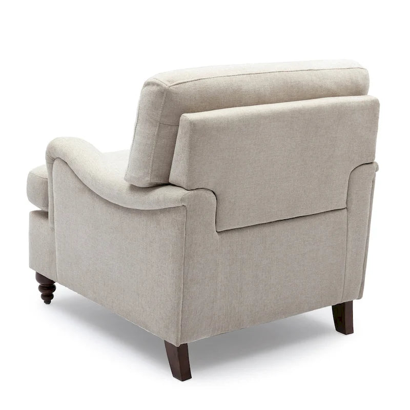 Rolled Arm Accent Chair with Plush Cushion and Solid Wood Legs