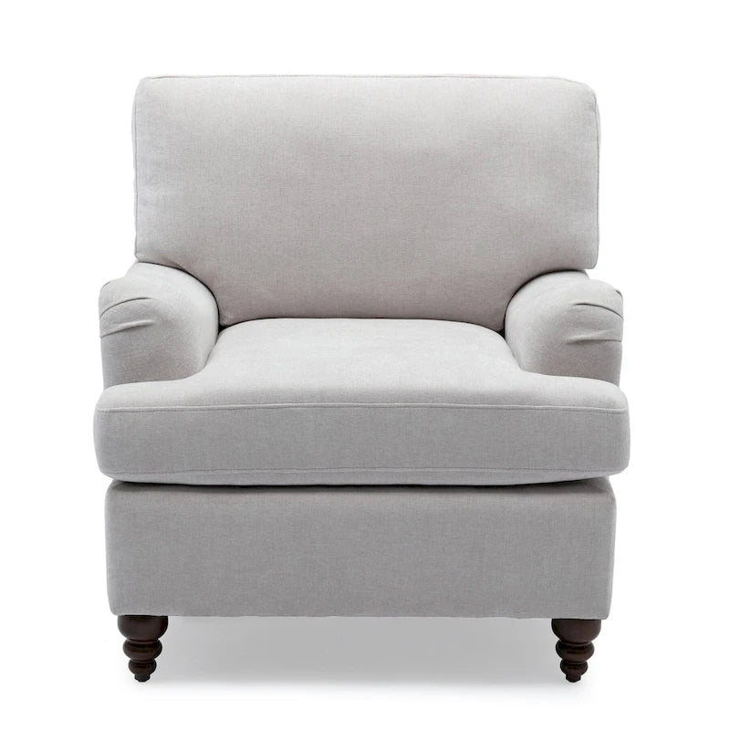 Rolled Arm Accent Chair with Plush Cushion and Solid Wood Legs