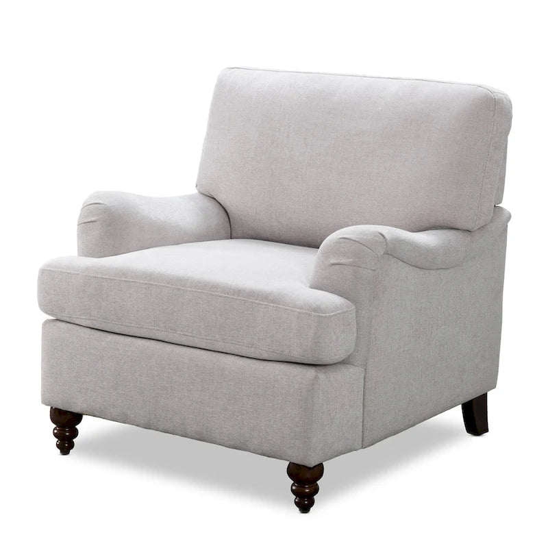 Rolled Arm Accent Chair with Plush Cushion and Solid Wood Legs