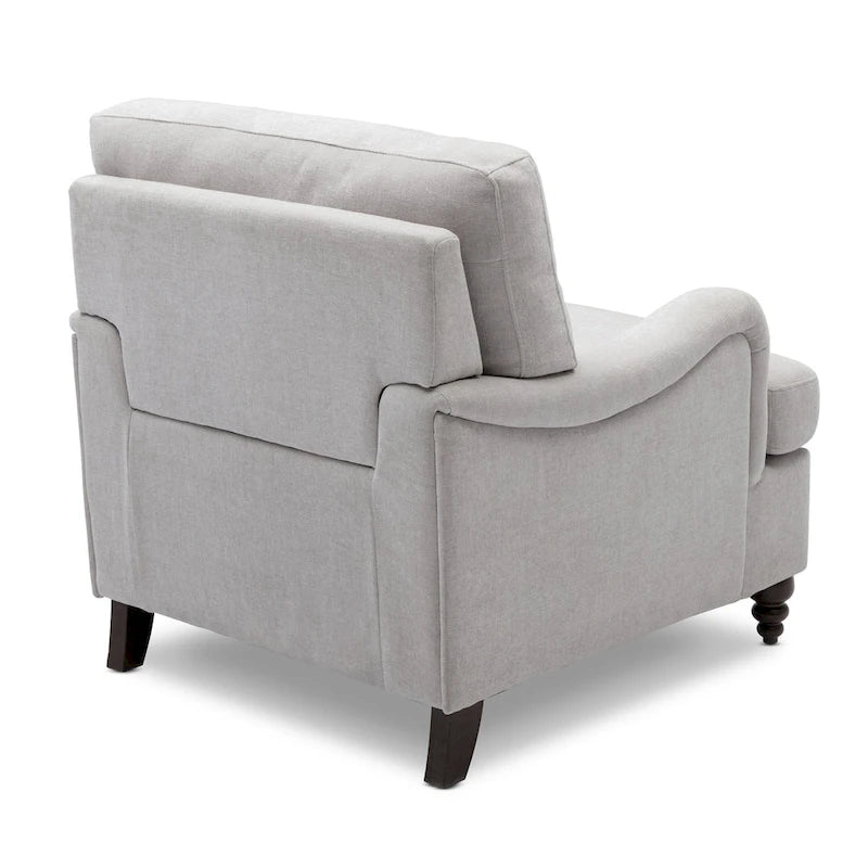 Rolled Arm Accent Chair with Plush Cushion and Solid Wood Legs