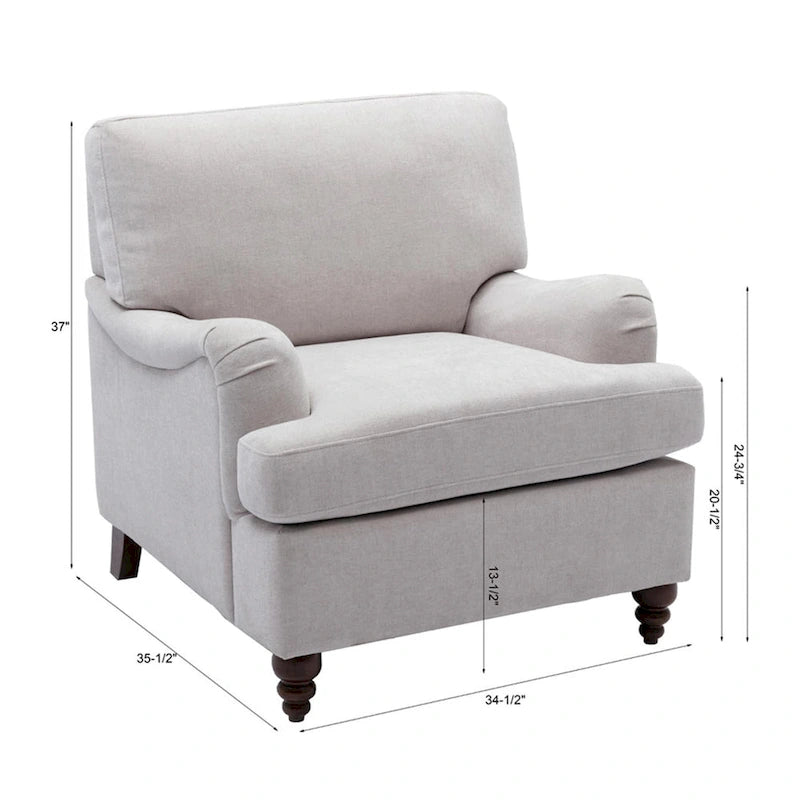 Rolled Arm Accent Chair with Plush Cushion and Solid Wood Legs