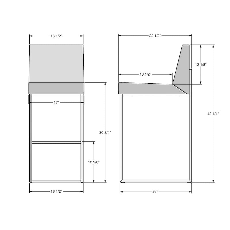 Metal Frame Counter and Bar Stool with Upholstered Seat and Backrest