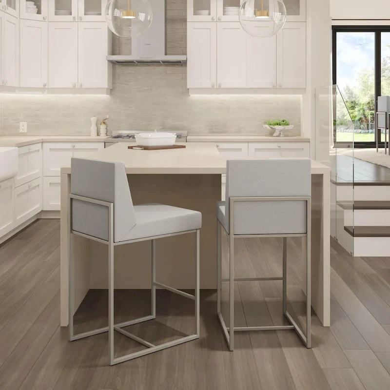 Metal Frame Counter and Bar Stool with Upholstered Seat and Backrest