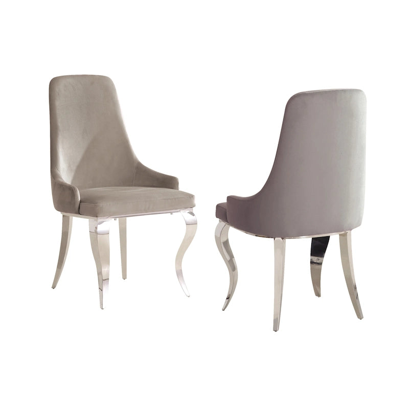 Velvet Upholstered Dining Chair with Chrome Legs, Set of 2