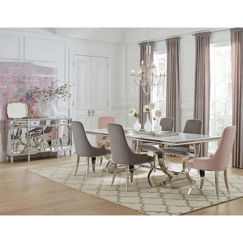 Velvet Upholstered Dining Chair with Chrome Legs, Set of 2