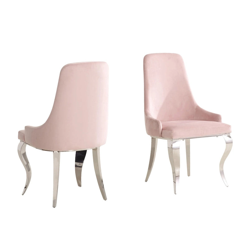 Velvet Upholstered Dining Chair with Chrome Legs, Set of 2