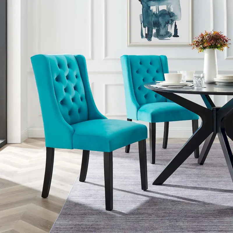 Performance Velvet Button Tufted Dining Chair with Solid Wood Frame, Set of 2