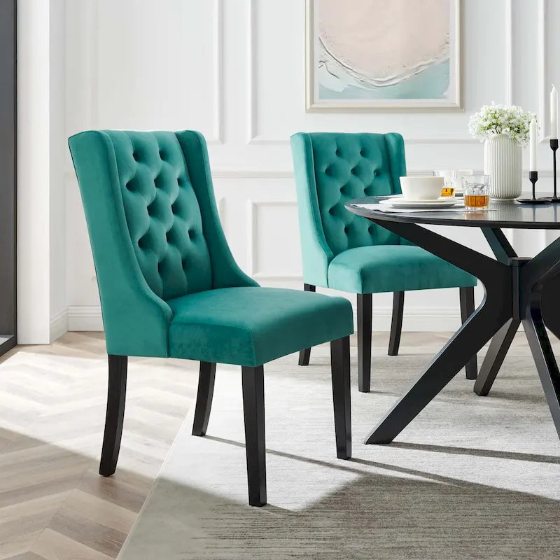 Performance Velvet Button Tufted Dining Chair with Solid Wood Frame, Set of 2