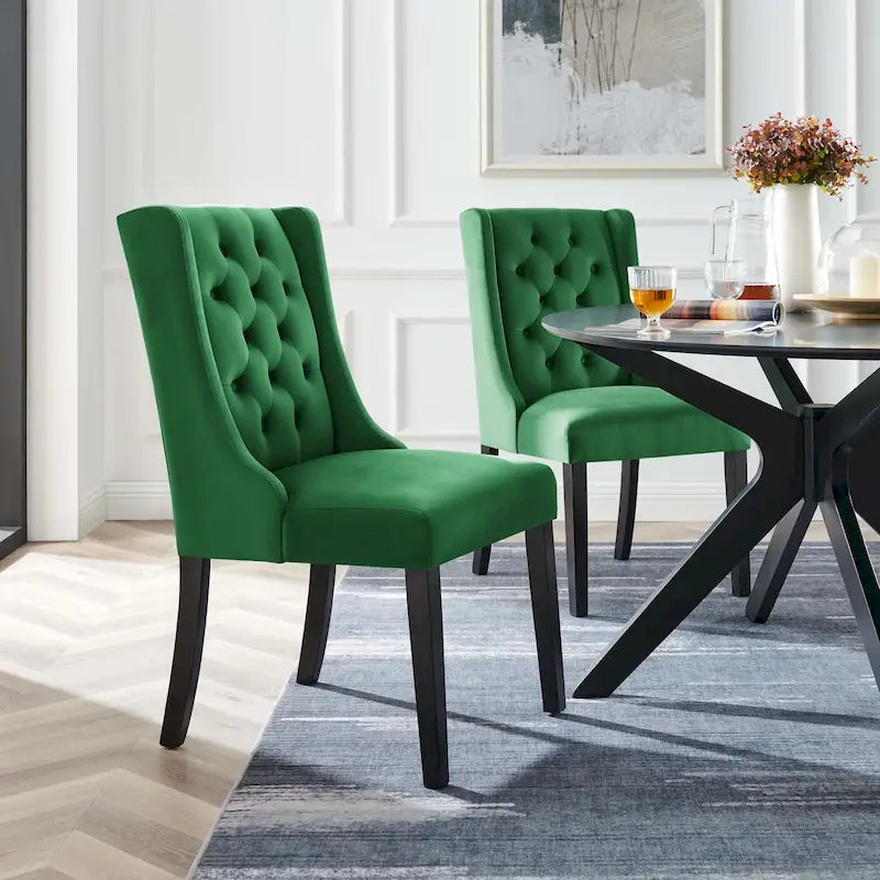 Performance Velvet Button Tufted Dining Chair with Solid Wood Frame, Set of 2