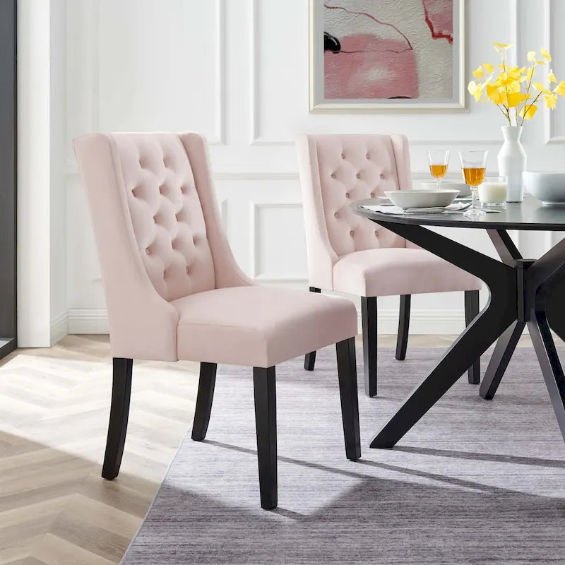 Performance Velvet Button Tufted Dining Chair with Solid Wood Frame, Set of 2