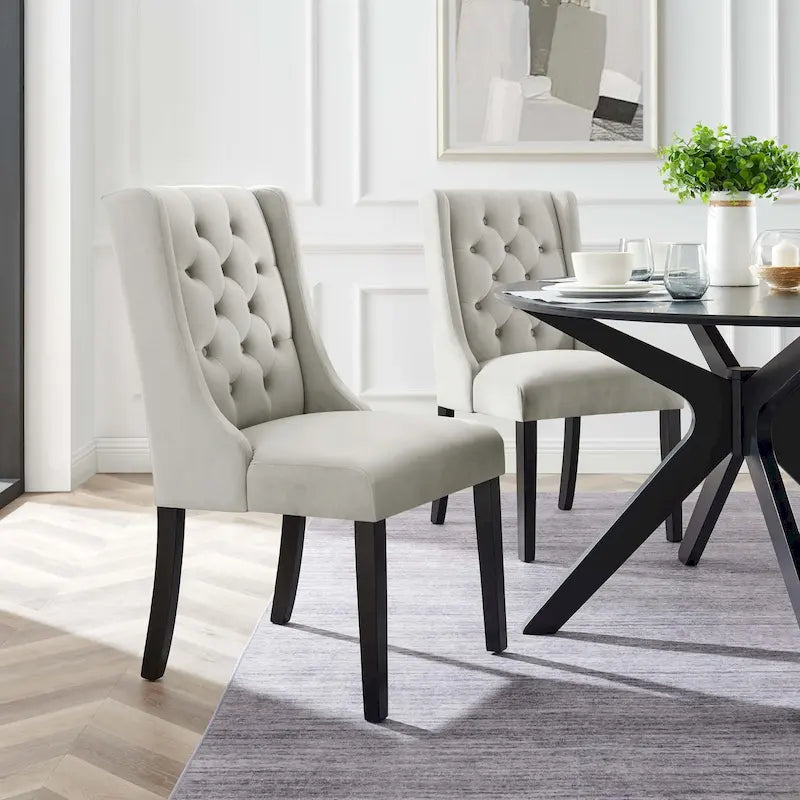 Performance Velvet Button Tufted Dining Chair with Solid Wood Frame, Set of 2
