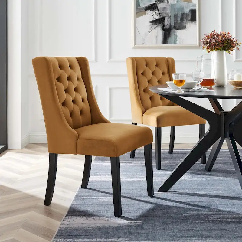 Performance Velvet Button Tufted Dining Chair with Solid Wood Frame, Set of 2