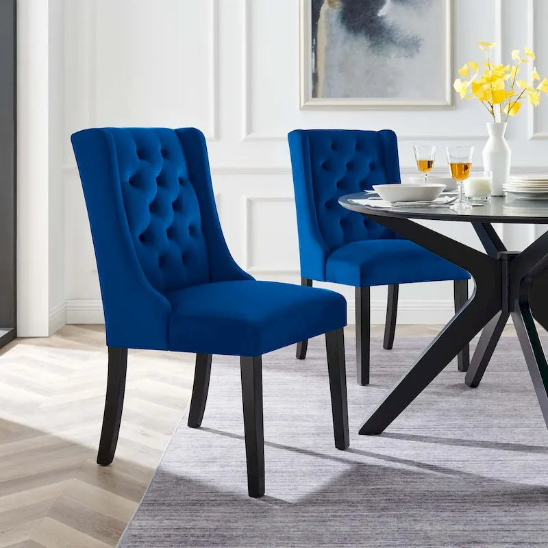 Performance Velvet Button Tufted Dining Chair with Solid Wood Frame, Set of 2