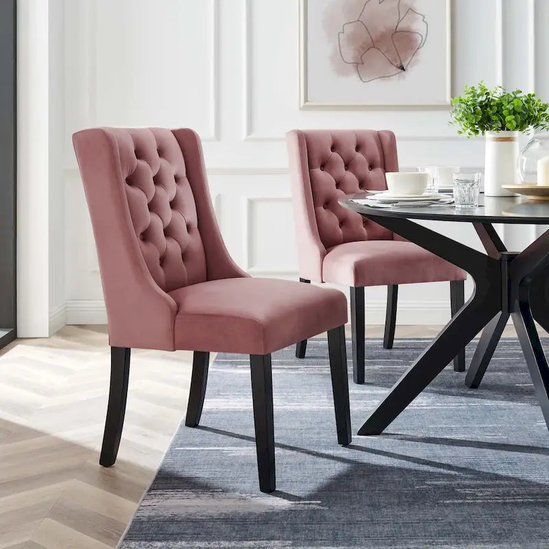 Performance Velvet Button Tufted Dining Chair with Solid Wood Frame, Set of 2