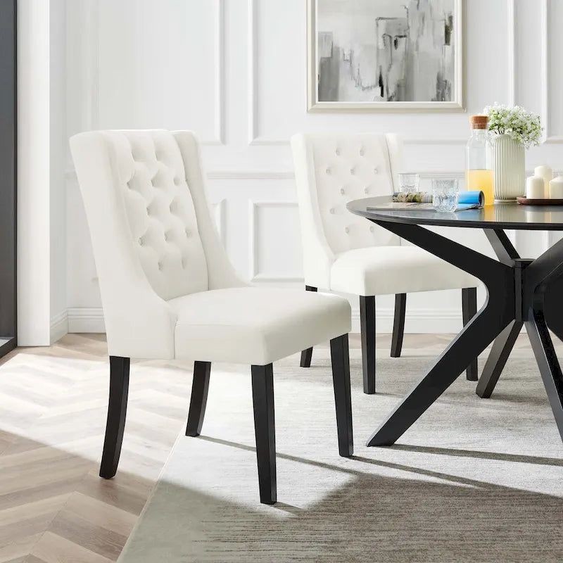 Performance Velvet Button Tufted Dining Chair with Solid Wood Frame, Set of 2
