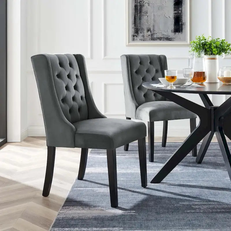 Performance Velvet Button Tufted Dining Chair with Solid Wood Frame, Set of 2