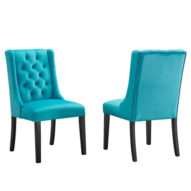 Performance Velvet Button Tufted Dining Chair with Solid Wood Frame, Set of 2