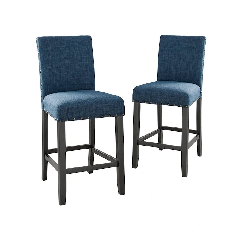 Counter Height Dining Chair with Upholstered Seat and Built-In Footrest, Set of 2