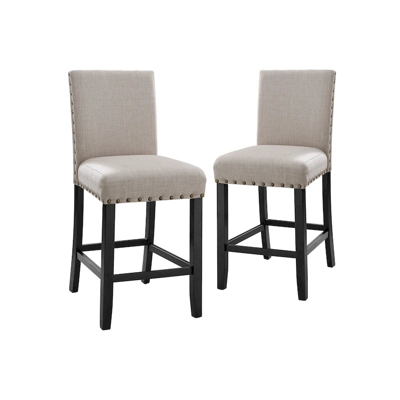 Counter Height Dining Chair with Upholstered Seat and Built-In Footrest, Set of 2