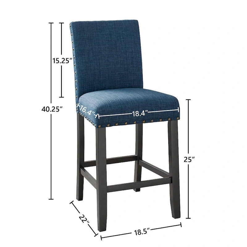 Counter Height Dining Chair with Upholstered Seat and Built-In Footrest, Set of 2