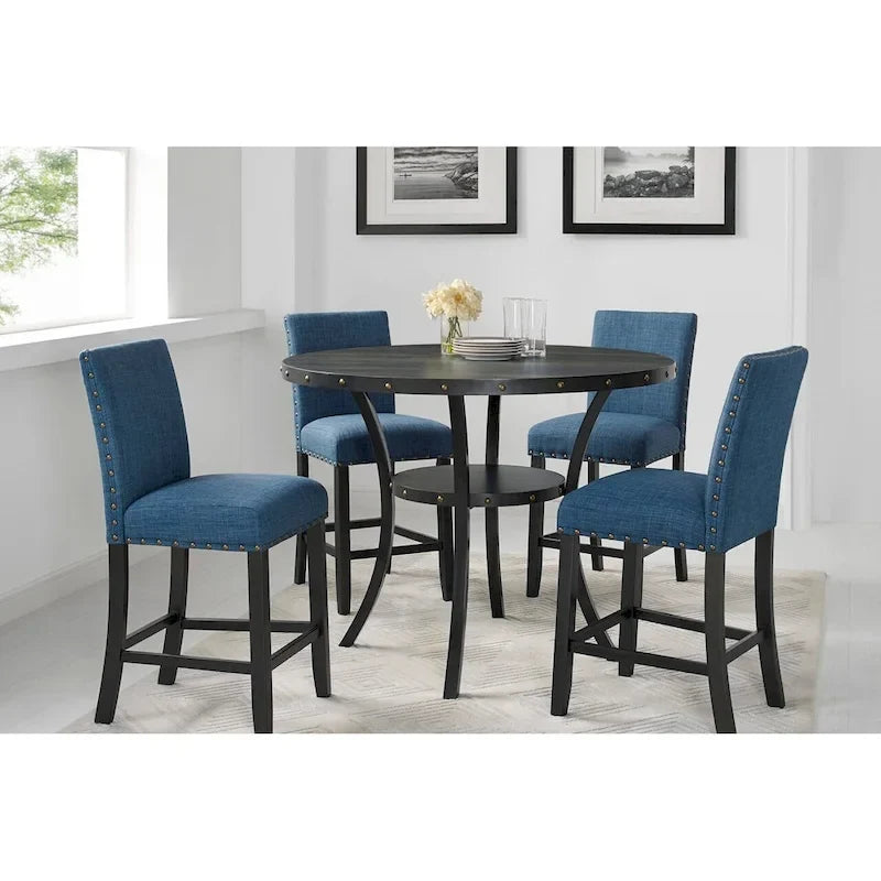 Counter Height Dining Chair with Upholstered Seat and Built-In Footrest, Set of 2