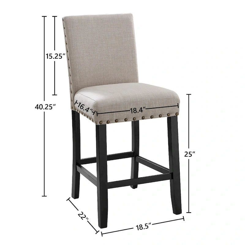 Counter Height Dining Chair with Upholstered Seat and Built-In Footrest, Set of 2
